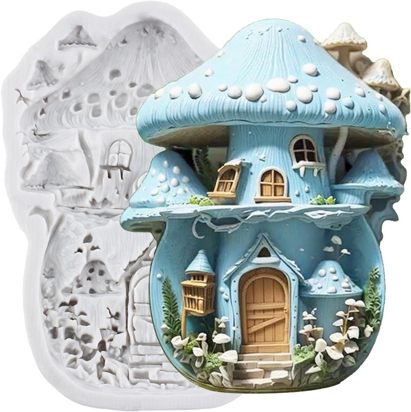 TAOXIBEI Mushroom House Polymer Clay Mold Tree House Silicone Molds for DIY Crafts Epoxy Resin Casting Air Dry Polymer Clay Plaster Jewelry Making - Image 1